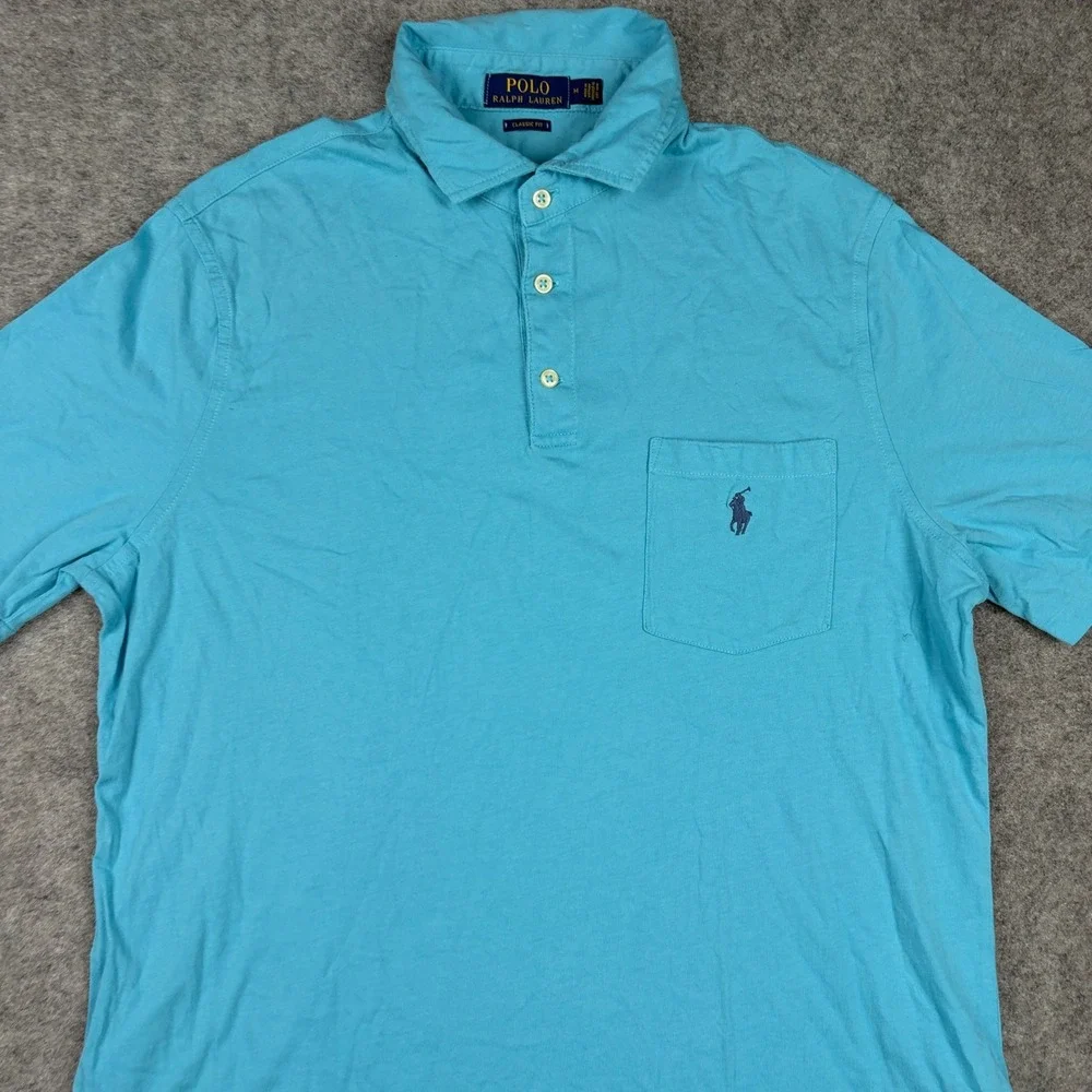 Polo Ralph Lauren Polo Shirt Mens Medium Blue Classic Fit Pocket Short Sleeve